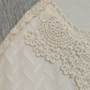 Dressy tshirt top w crochet detail & sheer overlay